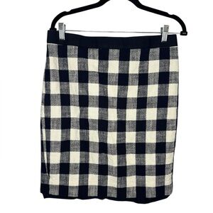 J. Crew Pencil Skirt Tweed Navy Off White Gingham Cotton Linen Academia Size 8
